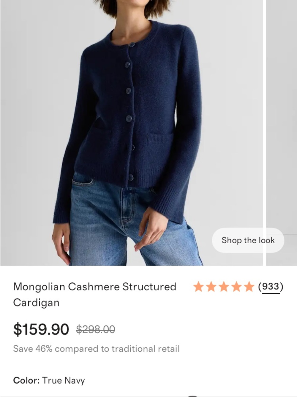 Quince Mongolian Cashmere Structured Cardigan - True Navy Medium NWT